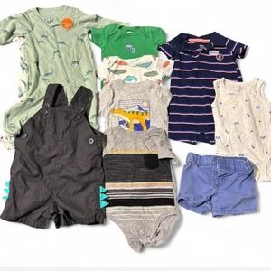 3-6 M Boy Kids Baby Clothes Outfit Lot Sleepers Overalls Shorts 10 Pieces Bundle